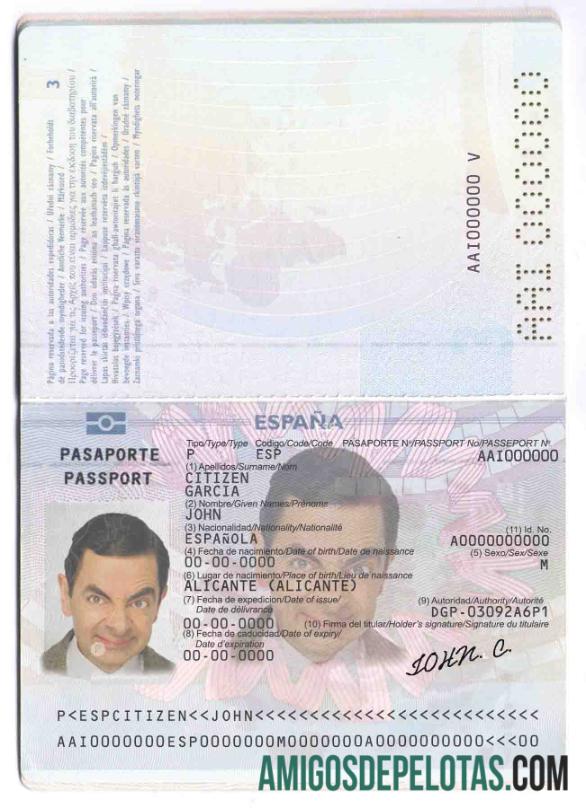 Passaporte espanhol (até 2015) exemplo